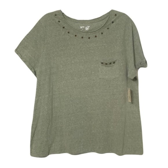 Terra & Sky T Shirt Womens Plus Size 2X Green Short Sleeve Rivets Scoop Neck Top - Picture 5 of 15